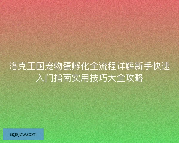 洛克王国宠物蛋孵化全流程详解新手快速入门指南实用技巧大全攻略