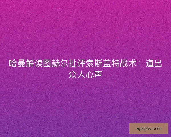 哈曼解读图赫尔批评索斯盖特战术：道出众人心声